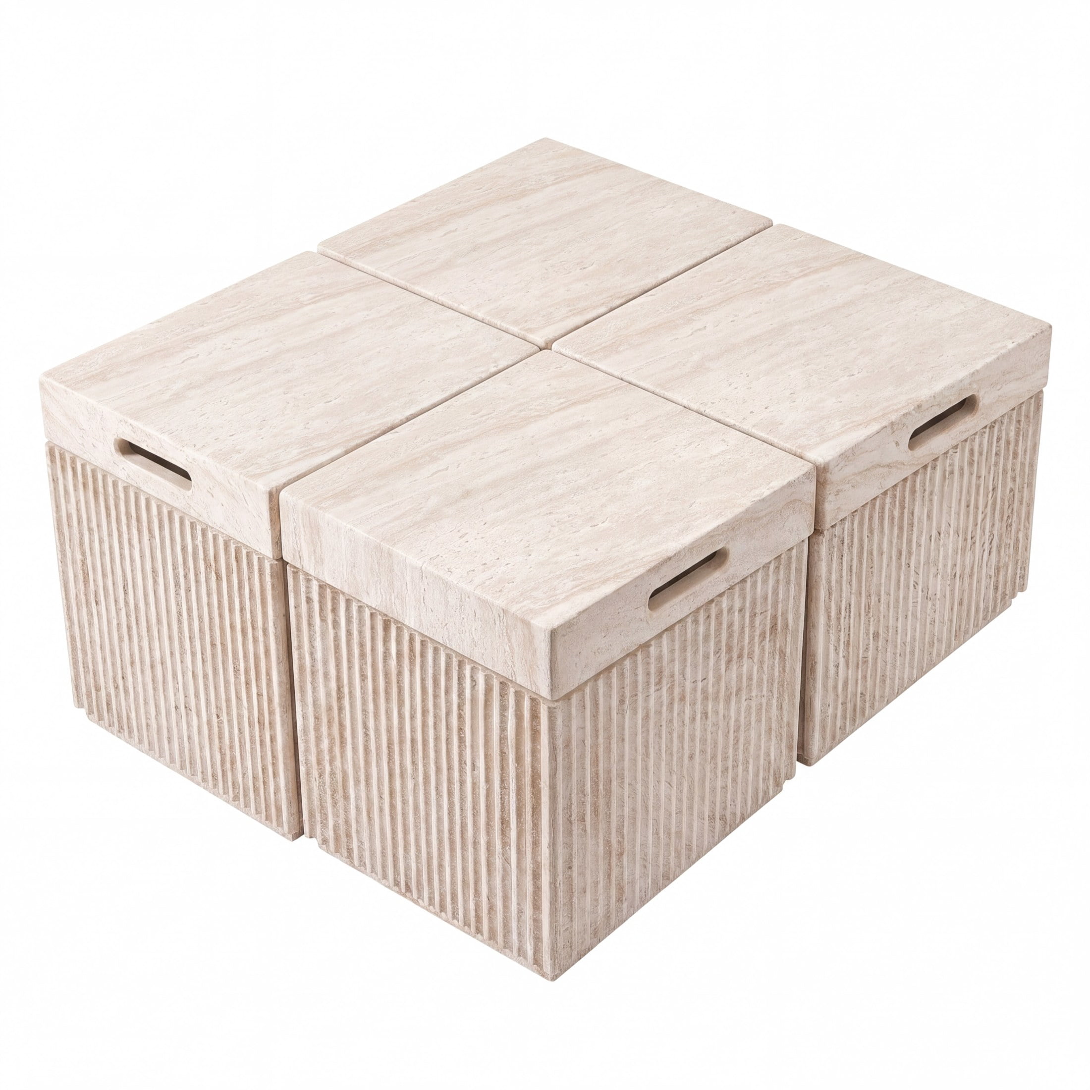 Christopher Knight Home Lightweight MGO Square Fluted Accent Side Table, Travertine Finish, Set of 4