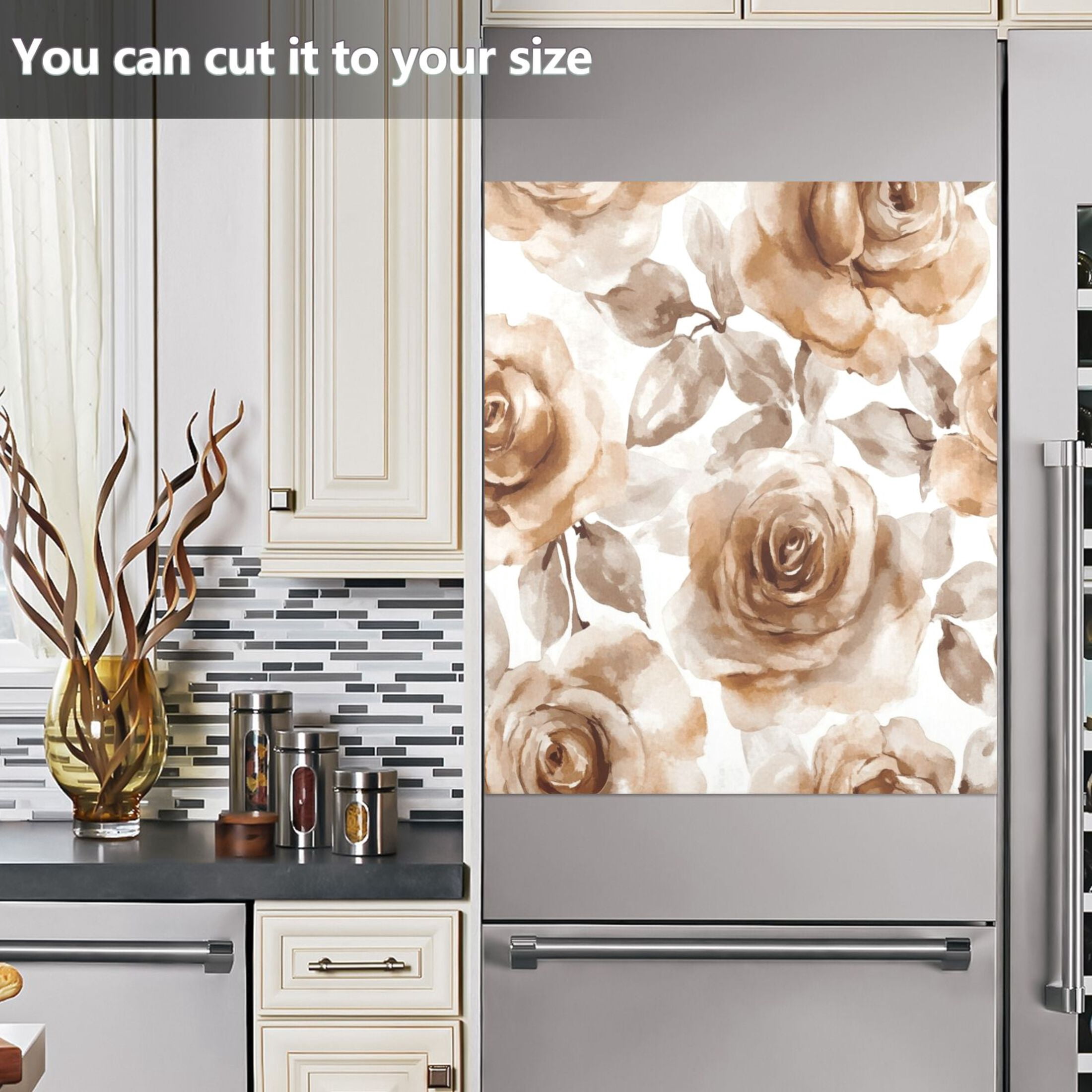 Dishwasher Magnetic Sticker 23x26 Inch Refrigerator Magnetic Sticker Washing Machine Magnetic Sticker Kitchen Panel Magnetic Sticker Home Decor Cartoon Brown Roses Seamless