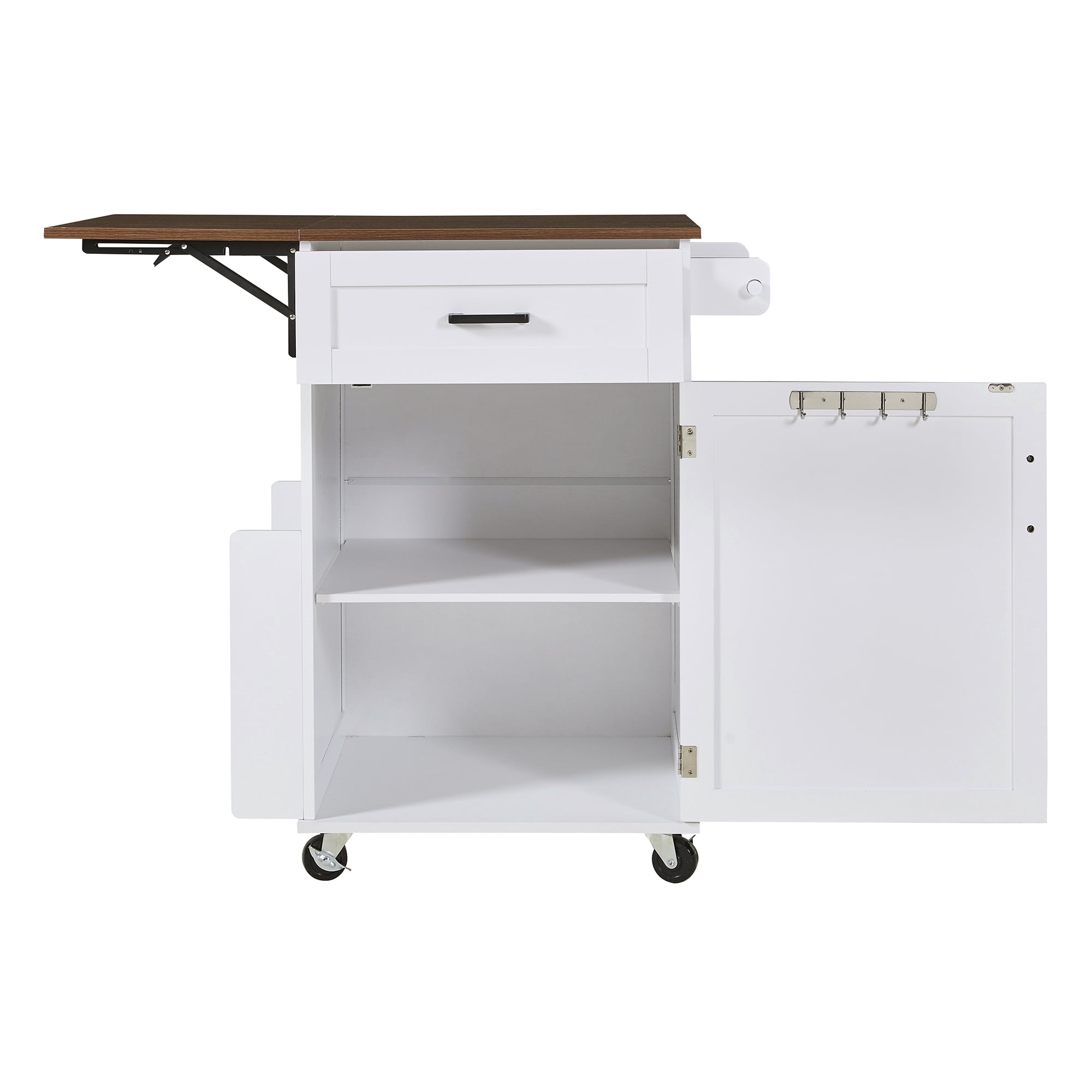 Aukfa Rolling Kitchen Island with Drop Leaf, 39" Mobile Kitchen Cart with Storage Cabinet and Drawer, White