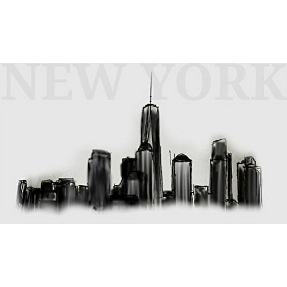 New York Skyline Drawing Edible Cake Image Topper 1/4 Sheet
