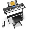 thumbnail image 1 of Donner Piano con teclado de 61 teclas, kit de teclado de piano eléctrico con 249 voces, 249 ritmos - Incluye soporte para piano, taburete, micrófono, regalo para principiantes, negro (DEK-610S), 1 of 5
