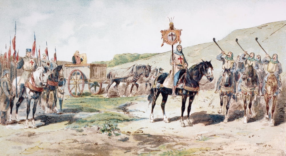 Crusaders On The March In The 11Th Century With A Horse Drawn Supply Wagon After A Watercolour By A Heins From Cortege Historique Des Moyens De Transport Published Brussels 1886 Canvas Art - Ken Welsh