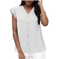 thumbnail image 2 of Womens Tops Trendy Sawvnm Women's 1/4 Sleeve Summer Wrinkle Casual Round Neck Short Color Feifei Sleeve Short Sleeve T-Shirt Top Blouses for Women White 2XL, 2 of 9