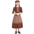 thumbnail image 2 of EnJoCho Pion𝖾er Girl 𝖢olonial Prairie Dress 3-Piece Set with Apron Long Sleeve Vintage Dress Halloween Par𝗍y Outfit for Kids, 2 of 9