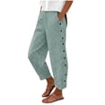 thumbnail image 2 of JOANKDMI Cropped Pants for Women Striped Casual Summer Capris High Elastic Waist Loose Fit Wide Leg Flowy Trousers with Side Buttons Pockets Vacation Essential, 2 of 5
