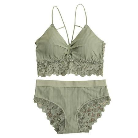 

Women Camisole Bra Padded Seamless Wirefree Lace Top +Pant Lingerie Set