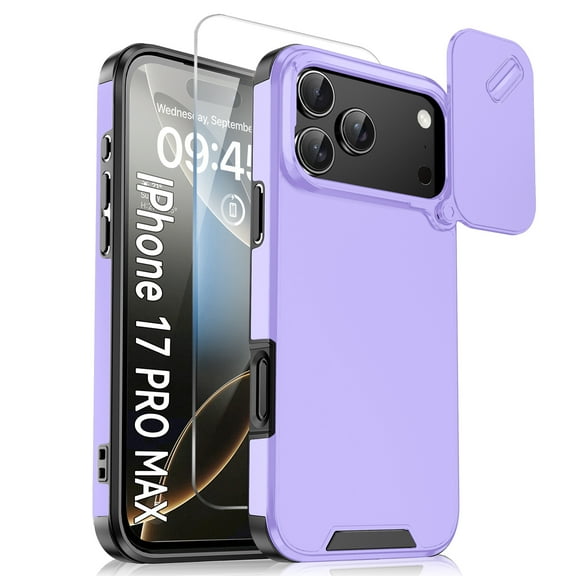 Allytechgroup Magnetic Case for iPhone 17 Pro Max, Include 1x Screen Protector Sliding Camera Lens Protector Compatible with MagSafe Shockproof Anti-Scratch Slim Fit Phone Case for Women Men, Purple