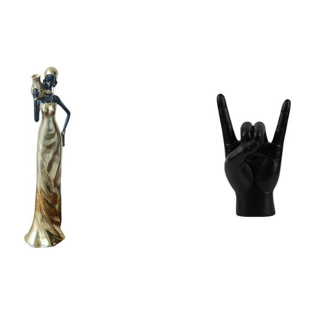 Figura Decorativa De Una Mujer Africana Tribal Con Gesto Creativo En La Mano. Estatua Ligera Y Decorativa De Una Mujer Africana Con Los Dedos En Alto, Ideal Para Decorar El Hogar, Apartamento,