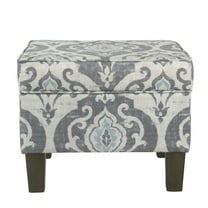 HomePop Suri Transitional Fabric Storage Ottoman with Slate Pattern in Blue