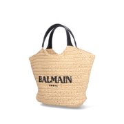 Balmain Women's Beige Straw Rafia Logo Tote Bag Neutrals