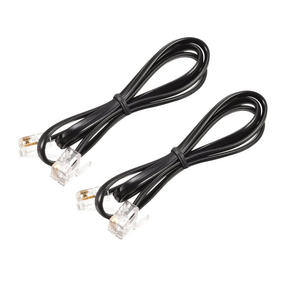 Uxcell Phone Extension Cord Telephone Cable Phone Line Cord RJ11 6P4C Plugs, Male to Male for Phone and Fax 2pcs Black 1.64 ft