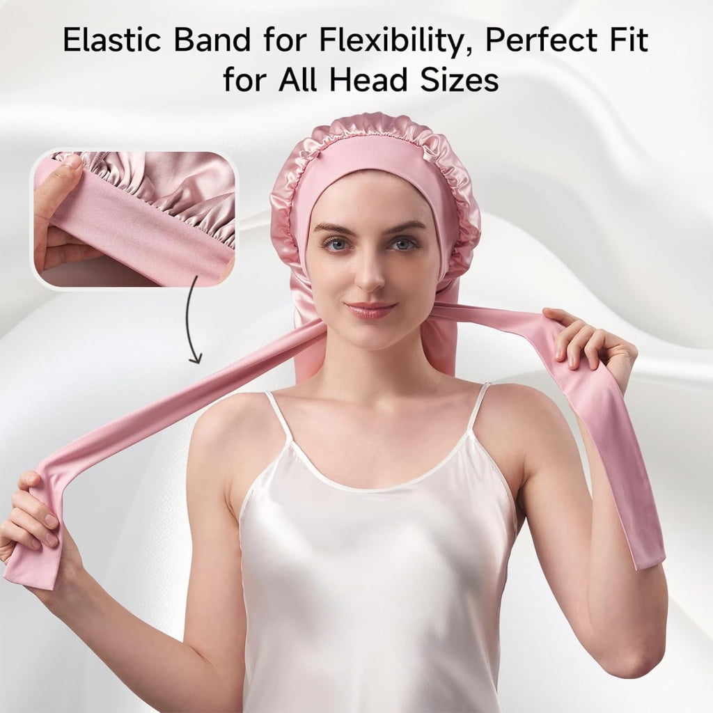 MOMOJIA Fashion Silk Bonnet Sleep Headwrap Elastic Hair Wrap for Curly Hair Soft Night Headwrap Sleep Head Wrap Sleeping Bonnets