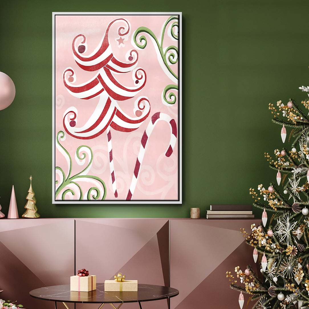 Candy Cane Holiday I - Framed Gallery Wrapped Holiday Canvas - 17 x 25 - White Frame
