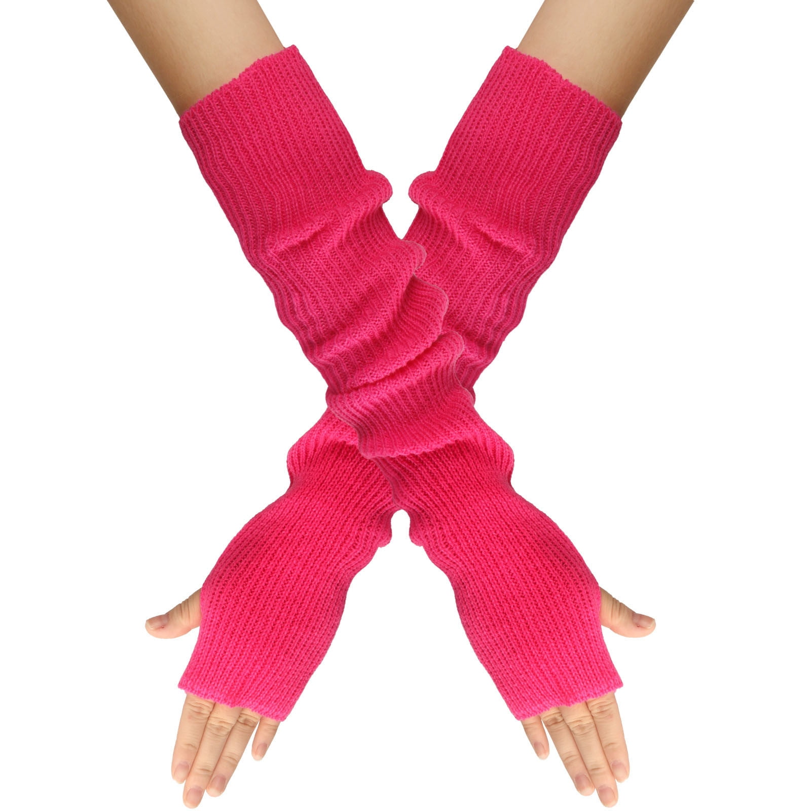 Qiaocaity Women Winter Wrist Arm Warmer Solid Knitted Long Fingerless Gloves Mitten, Christmas Gifts, Hot Pink One Size Qiaocaity Women Winter Wrist Arm Warmer Solid Knitted Long Fingerless Gloves Mitten, Christmas Gifts, Hot Pink One Size