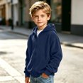 thumbnail image 3 of Nugftut Sweatshirts for Boys Corduroy Full-Zip Hooded Long Sleeve Sweatshirts Size 3-4 Navy, 3 of 7