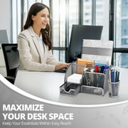 Desk Organizer Office Supplies Accessories with Drawer and 6 Compartments (Silver Gray)