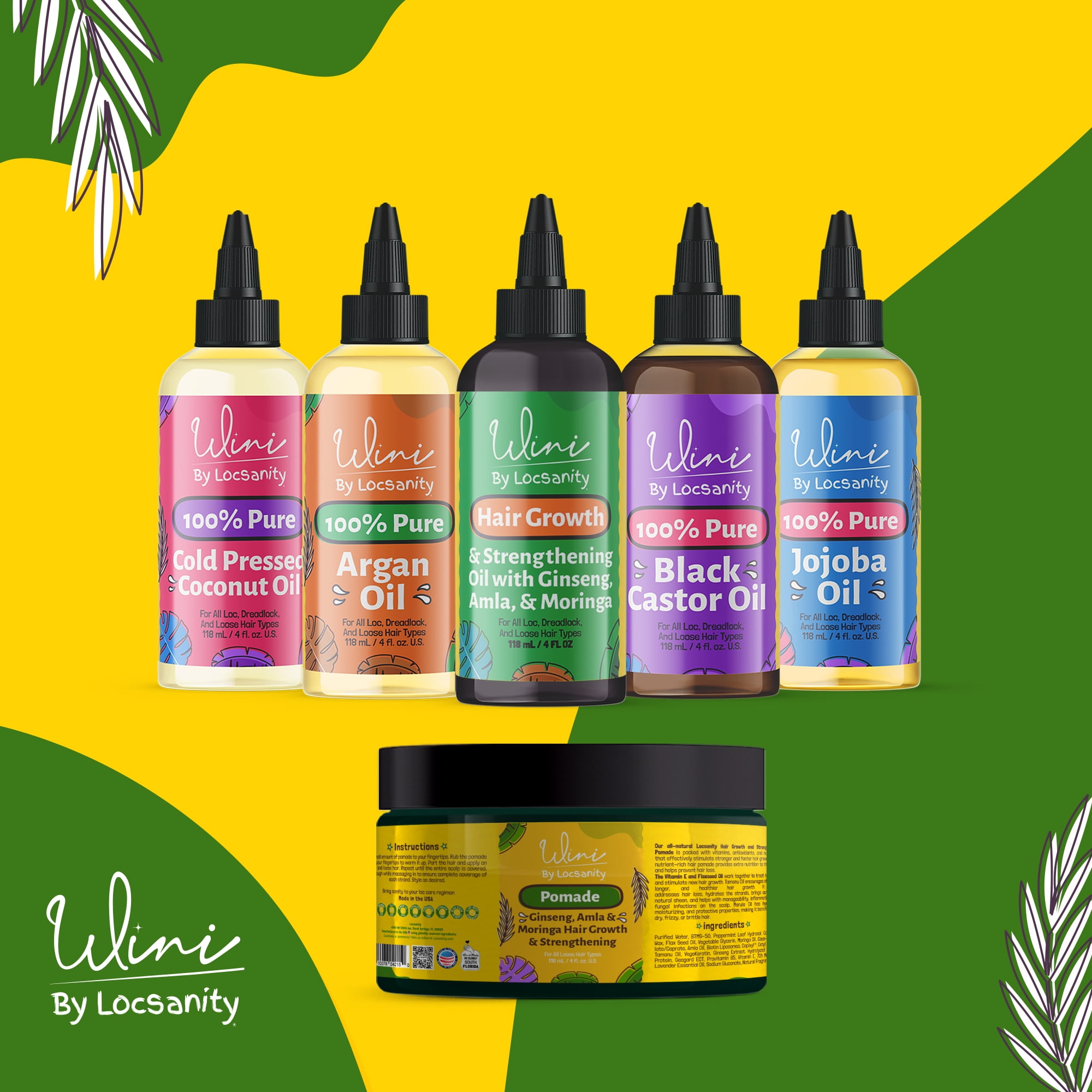 Wini by Locsanity Loose Natural Haircare Bundle for Healthy, Moisturized Hair - Pomade, Growth Oil, Jamaican Castor Oil, Coconut Oil, Jojoba Oil, Argan Oil