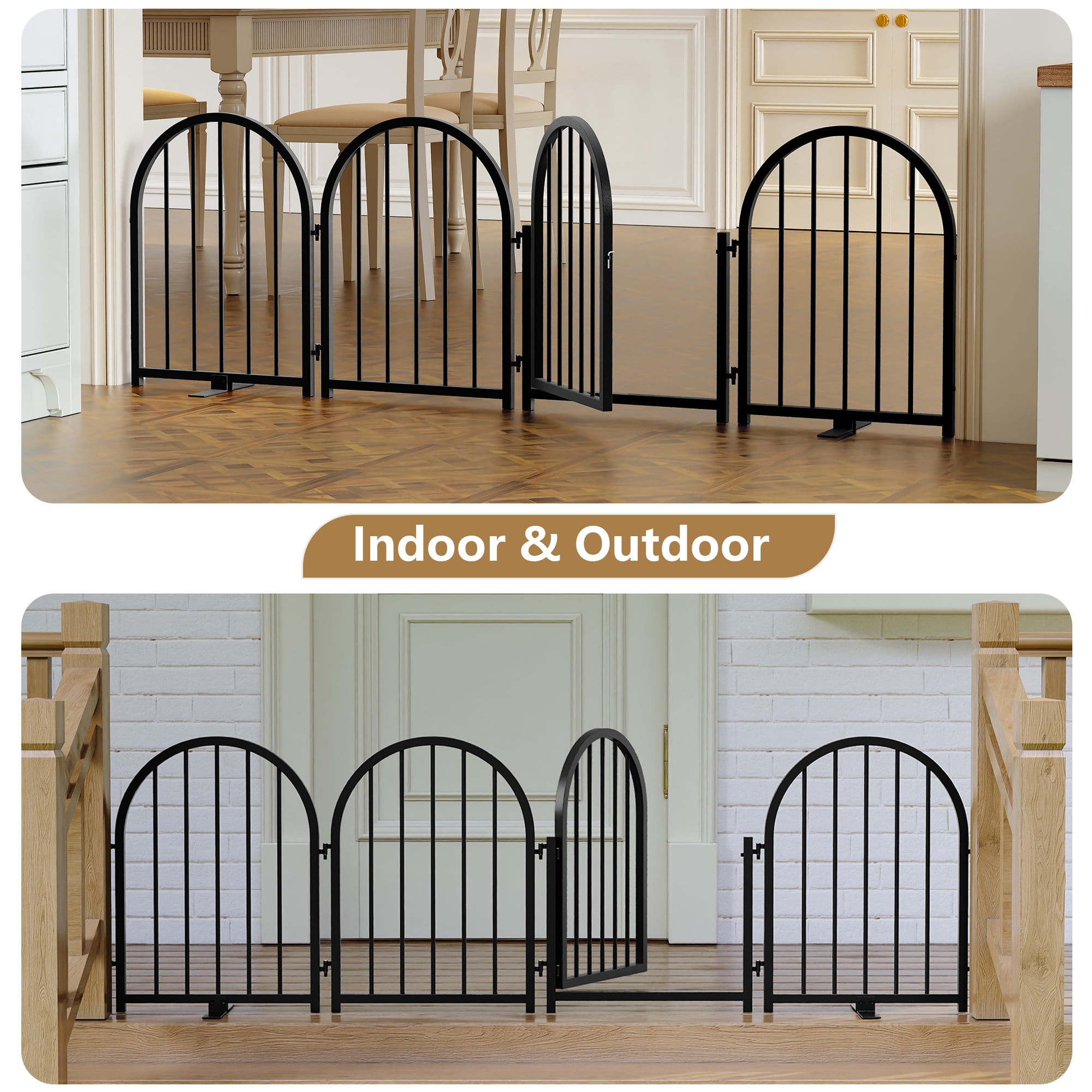 CBJCBJ Indoor Pet Gate, 4 Panel Folding Dog Gate , 24"H Freestanding Metal Pet Fence for Cats and Dogs ,Black