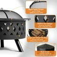 thumbnail image 6 of Spaco 32 Inch Metal Fire Pit with Lifting Ring, Burning Firewood Basin with Rhombus Hole, Fire Pit with Mesh Cover for Outdoor, Black, 6 of 16