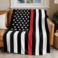 thumbnail image 4 of Patriotic Thin Red Line Flag Throw Blankets, Firefighter Soft Fleece Blanket Decorative for Home Sofa Couch Chair Living Bedroom, 60x80 inches,, 4 of 8