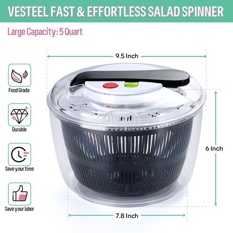 Vesteel Manual Salad Spinner, 5 Quart Large Capacity photo 3