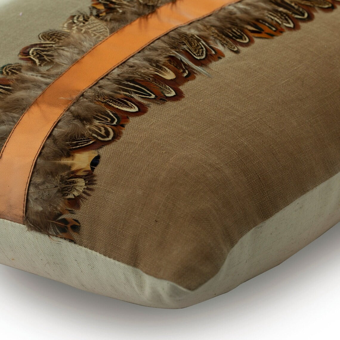Pillow Cases, Decorative Pillow Cover, 14x14 inch (35x35 cm) Beige Linen Pillowcase, Square Ombre with Feather Throw Pillows Cover, Couch Cushion Cover, Contemporary - Feather Friend