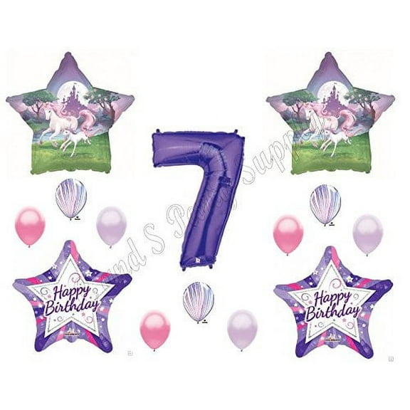 7th FANTASY ENCHANTED UNICORN RAINBOW BIRTHDAY GIRL Birthday Balloons Decoration Supplies Party Pink Seventh