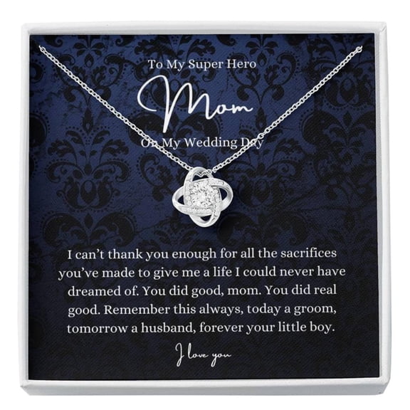 Love Knot, To Mom On My Wedding Day, Mom Gift From Groom, Mother Of The Groom Gift From Son, Mother Of The Groom Necklace, Groom To Mom Gift, Necklaces with Meaningful Messages Card Inside