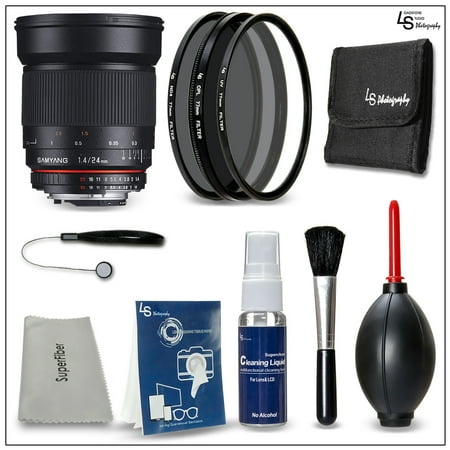 Samyang 24mm F1.4 ED AS IF UMC Lens for Canon with 77mm UV, CPL, and ND4 Filters, and DSLR Camera Cleaning Kit by Loadstone Studio WMLS1363
