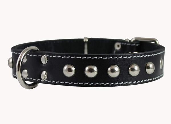 Spiked Dog Collar 2X-Large, Black on Black Premium Leather Thick Dog Collar and Sizes Puppies Puppy Studded Dog Collar Comfortable and Lightweight Modern Design Adjustable Length