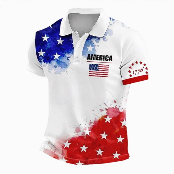 mgoYE 250 Anniversary USA Shirts Mens 250 Anniversary USA Shirt - 250 Anniversary USA Polo Shirt Short Sleeve Golf All Over Print Casual Summer Top(White,L)