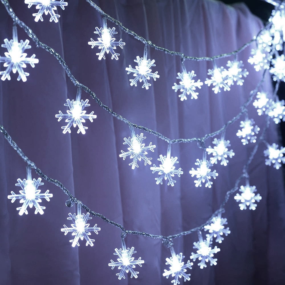 LED Christmas Lights Snowflake String Lights 10ft 20 LED Fairy Lights Battery Operated Twinkle Lighting Indoor Outdoor Hanging Snowflakes Decor for Bedroom Home Party Xmas Tree (White ,1Pack)