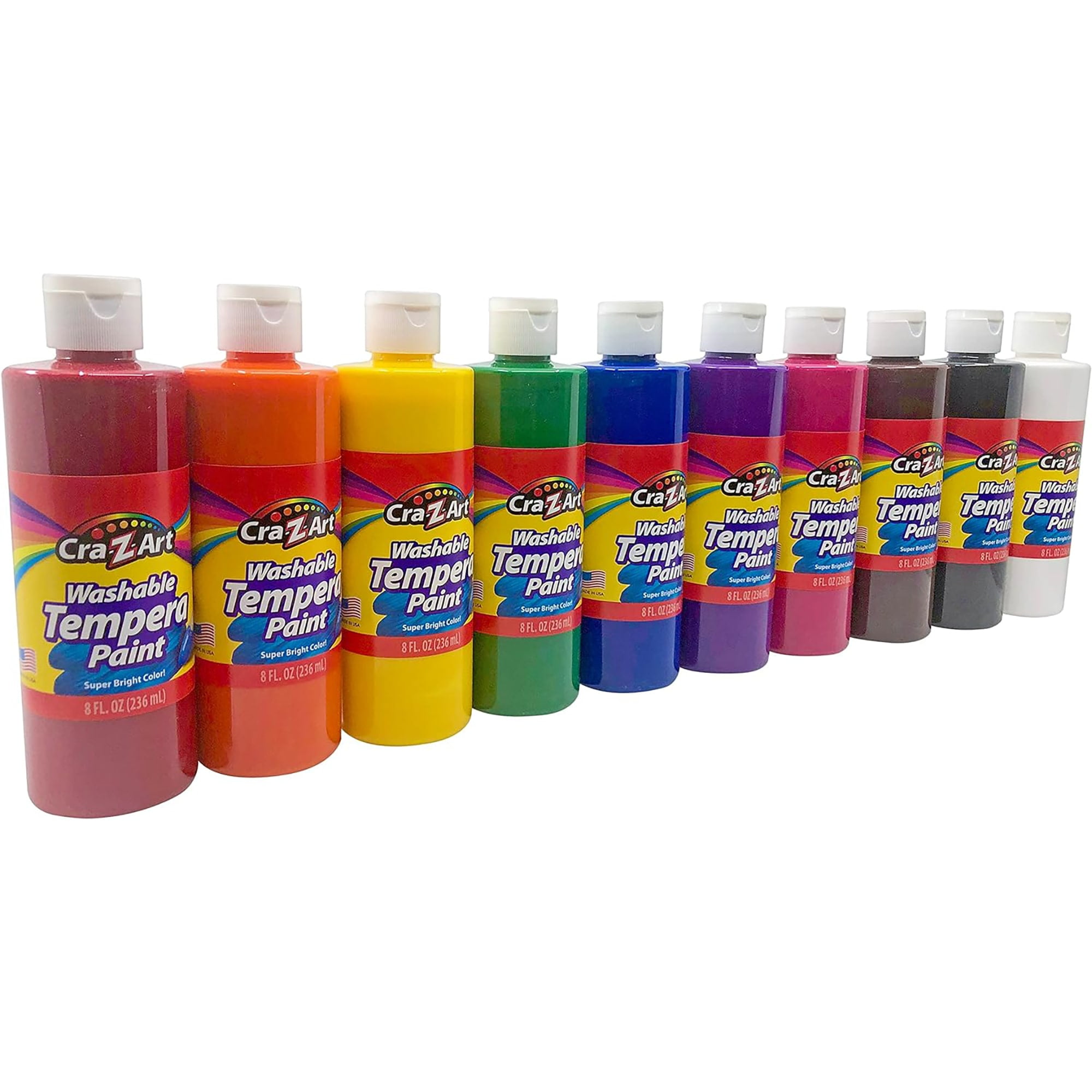 Cra-Z-Art: Classroom Pack: Washable Tempera Paints - 10 Bottle - 8oz Each - 10 Color Bulk Set, Non-Toxic, Arts Crafts, Teachers Supply, Back to School