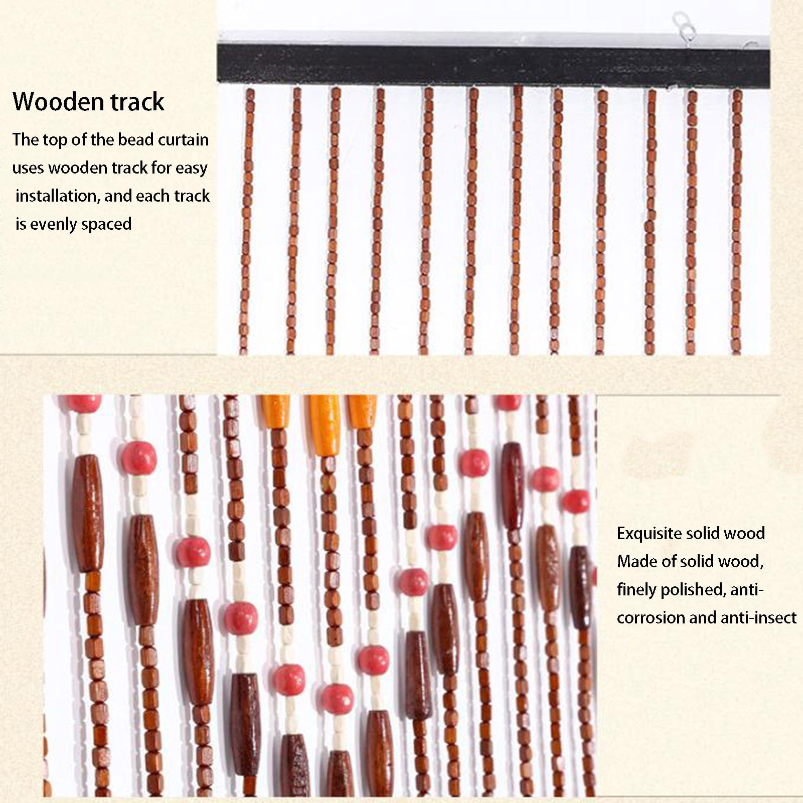 Natural Bamboo Wood Bead Curtains,90*220cm Hanging Fly Curtain Screen Panel,Retro Decor Divider Curtains,Beaded Curtain Panels for Room Hallway Entrance