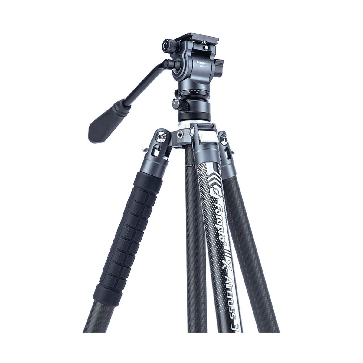 FotoPro X-AIRCROSS 3 Video 5-Section Carbon Fiber Tripod with MH-2L Fluid Video Head, Slate Gray