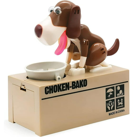 Piggy Bank, My Dog Piggy Bank, Robotic Coin Munching Toy Money Box, Saving Money Coin Bank for Boys and Girls, Bank Money Saving Box Dog Shake Heads Tail Ears Rotating (Brown White)