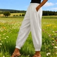 thumbnail image 2 of Feancey Cotton Linen Sweatpants Women Athletic Baggy Joggers Elastic High Waist Cropped Pants Casual Work Lounge Bottoms with Pockets White M, 2 of 6