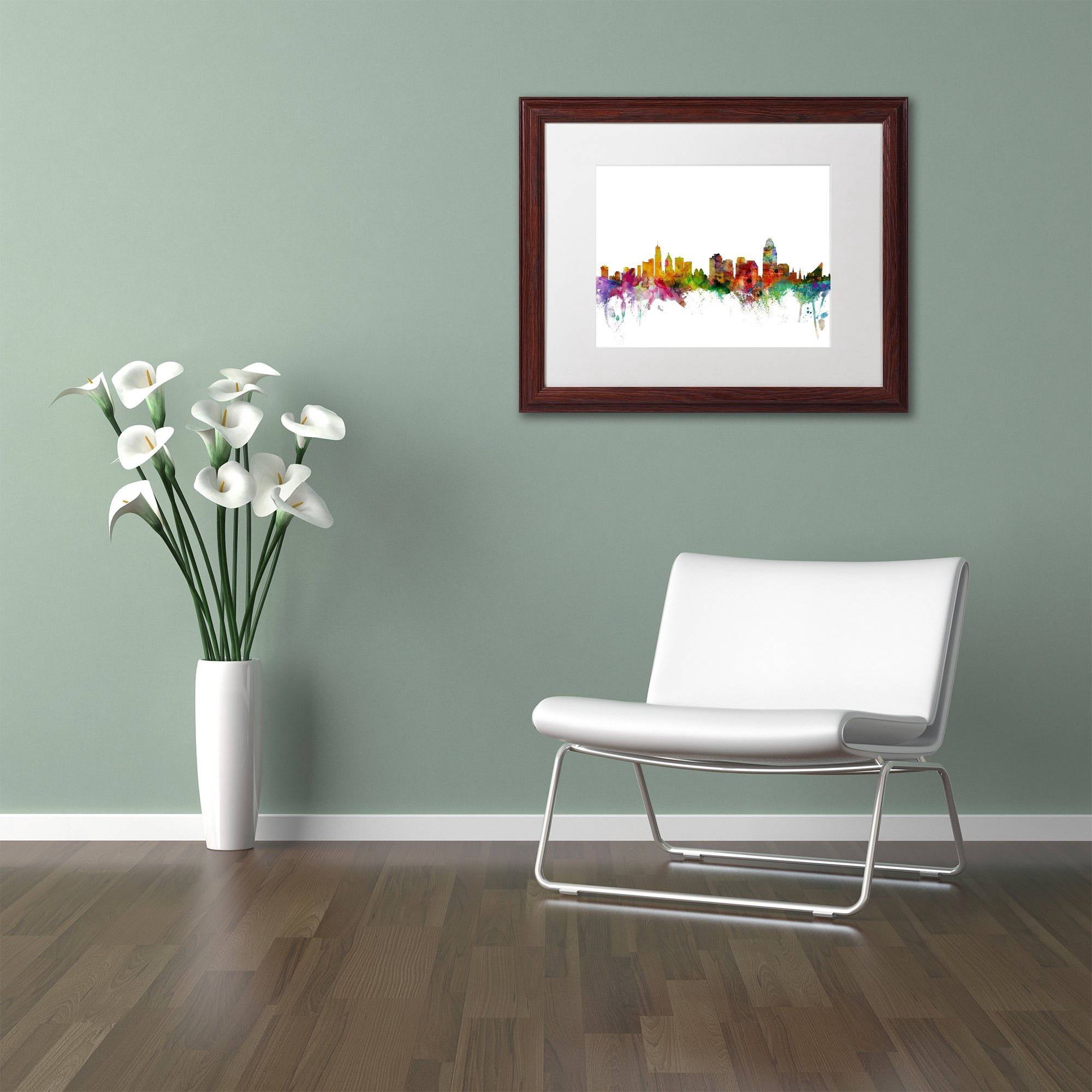 Trademark Fine Art 'Cincinnati Ohio Skyline' Canvas Art by Michael Tompsett, White Matte, Wood Frame