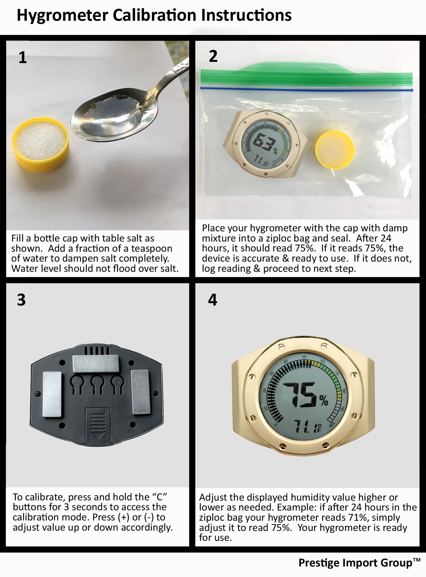 Prestige Import Group Distinctive Watch Style Bezel & Case Thermometer Hygrometer for Humidity & Temperature Monitoring with Digital LCD Display Gauge - Gold - 2 Pack