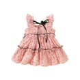 thumbnail image 1 of Kmbangi Robes d'Été pour Bébés Filles en Bas Âge Sans Manches Noeud devant Points Impression Étagé Robe de Réservoir pour 9M-3Y, 1 of 9
