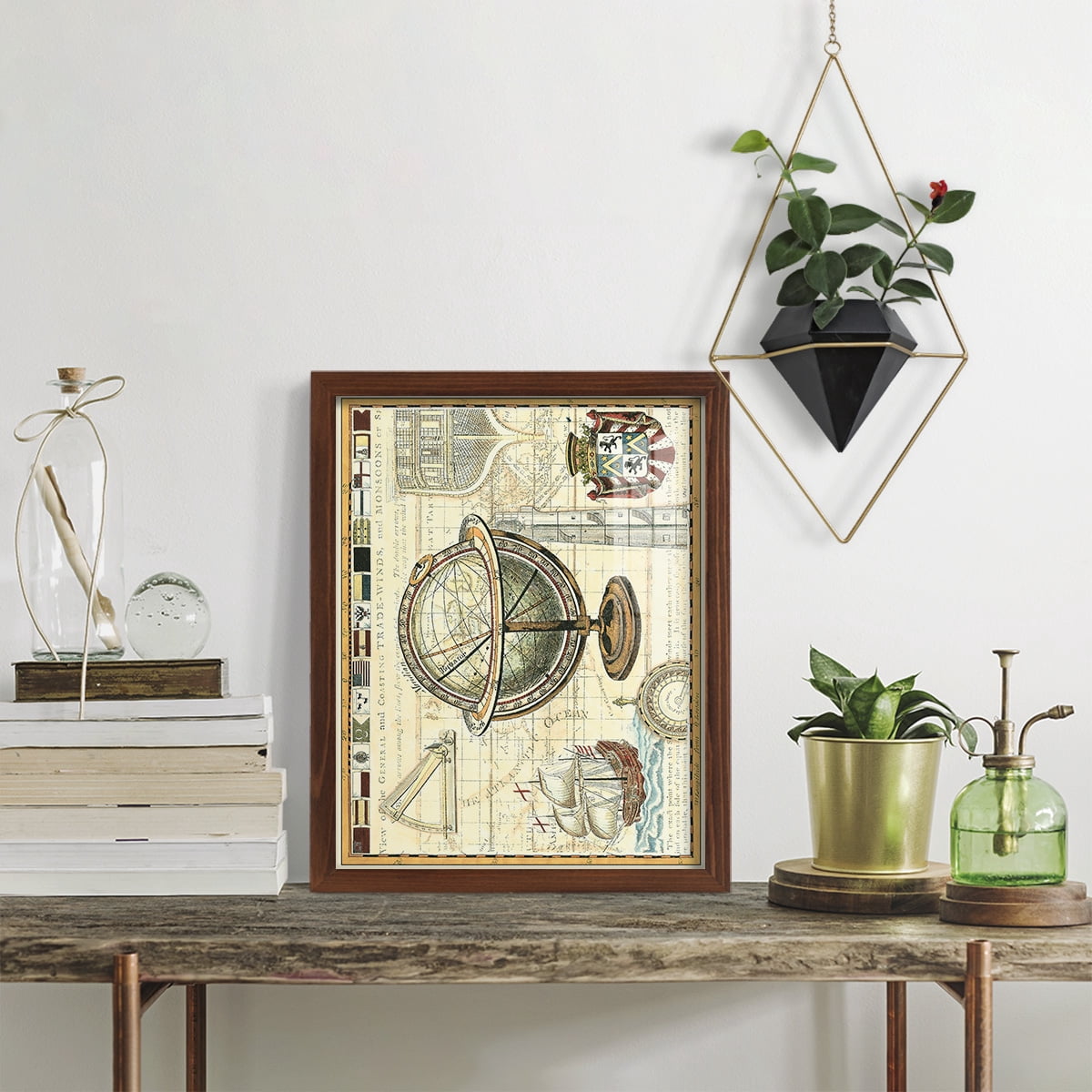 Nautical Map II -Framed Print w/glass-Chestnut