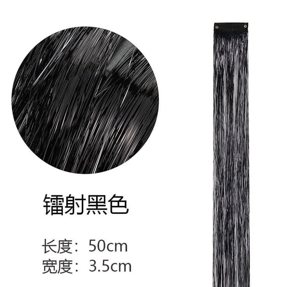 XmhyTop 8 Pcs/set Highlight Glitter Tinsel Hair Extensions Clip In - Shiny Hair Extensions - Multi-Colors Hair Streak Bling Hairpieces,Black