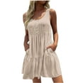 thumbnail image 1 of Birdeem Summer Womens Solid Color Sleeveless Casual Halter Splicing Tank Dress, 1 of 3