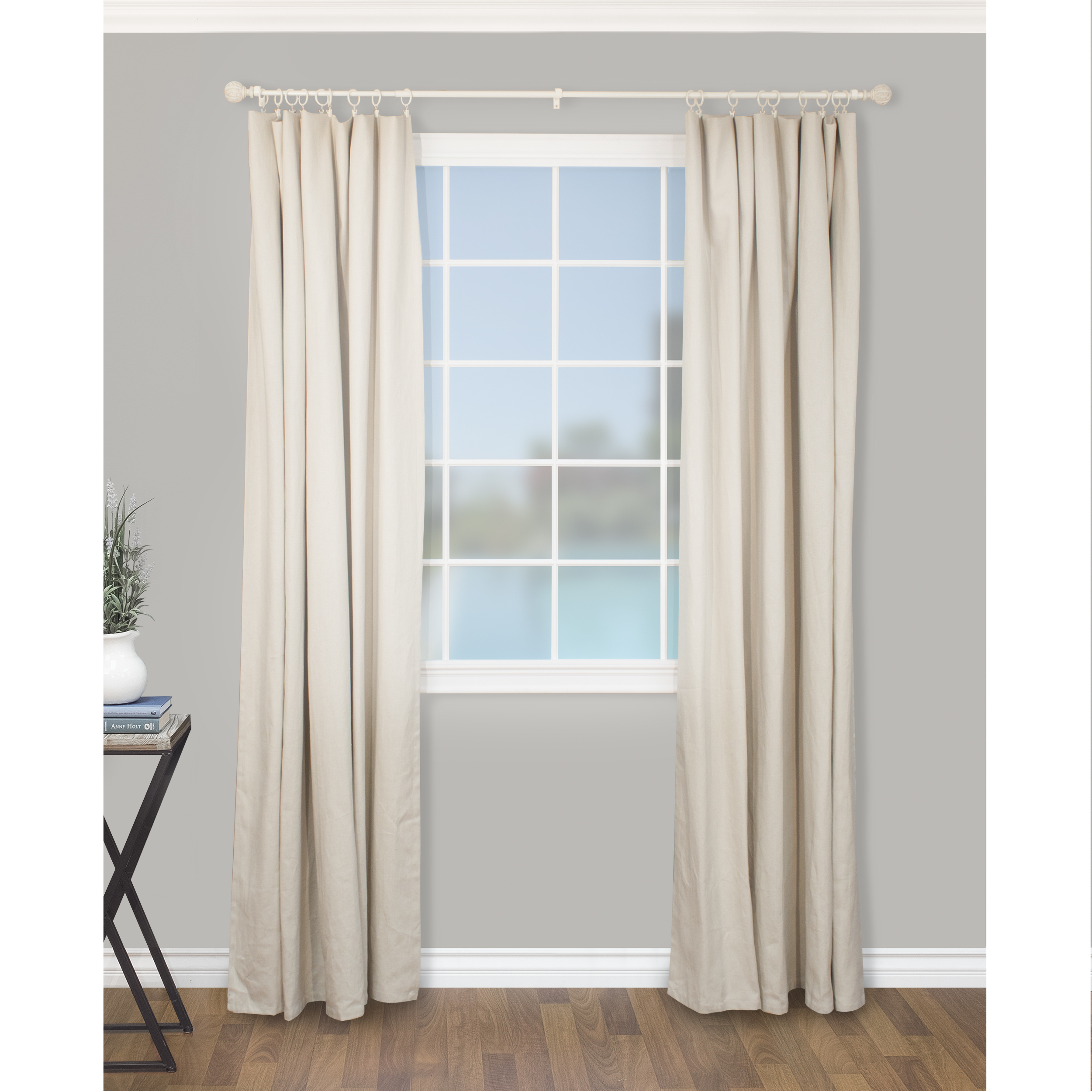 Montevilla 0.62" Distressed White Ball Adjustable Single Curtain Rod Set, 86"-120"