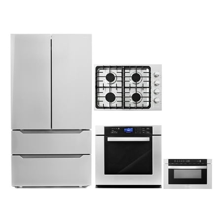 4 Piece Kitchen Package 30  Gas Cooktop 30  Single Electric Wall Oven 24  Built-In Microwave Drawer &amp; Energy Star French Door Refrigerator