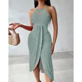 thumbnail image 3 of CHICME Dresses for Women Solid Color Halter Hollow Out Sleeveless Eyelet Embroidery & Side Slit A Line Vacation Summer Dress Green-XXL, 3 of 9