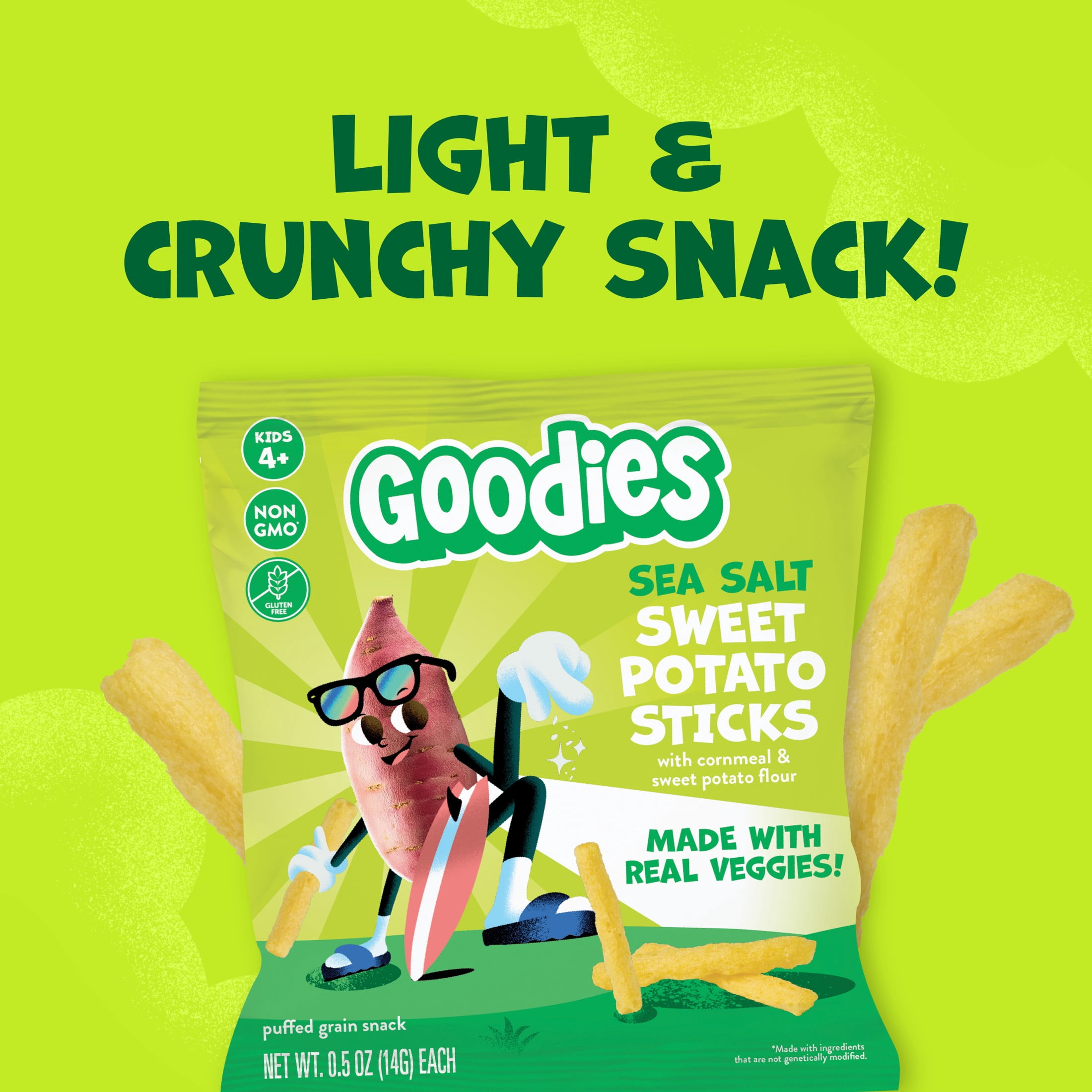 Goodies Sea Salt Sweet Potato Sticks Gluten Free Kids Snack, Non-GMO, 8 snack packs