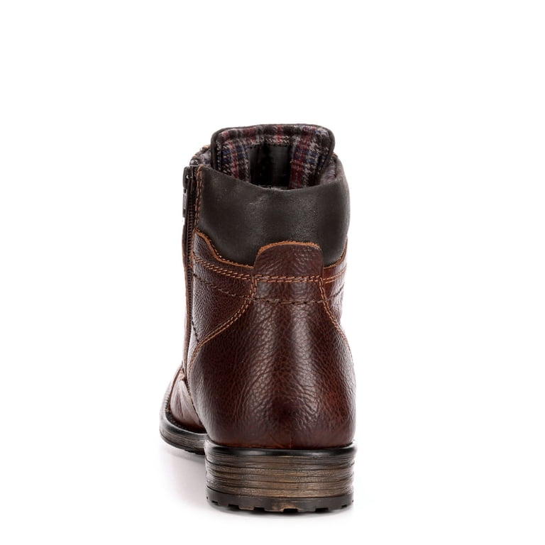 AM Shoes Men's Leather Cap Toe Work Boots, Lace-Up, Side Zipper