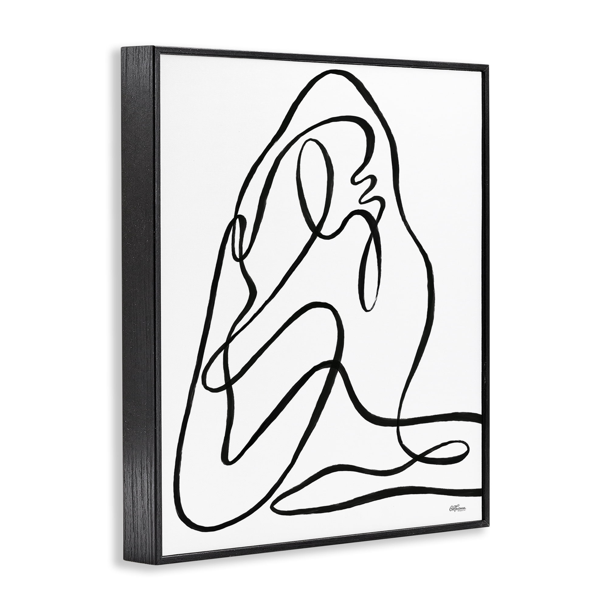 Stupell Industries Continuous Line Doodle Abstract Painting Black Framed Art Print Wall Art, 16 x 20