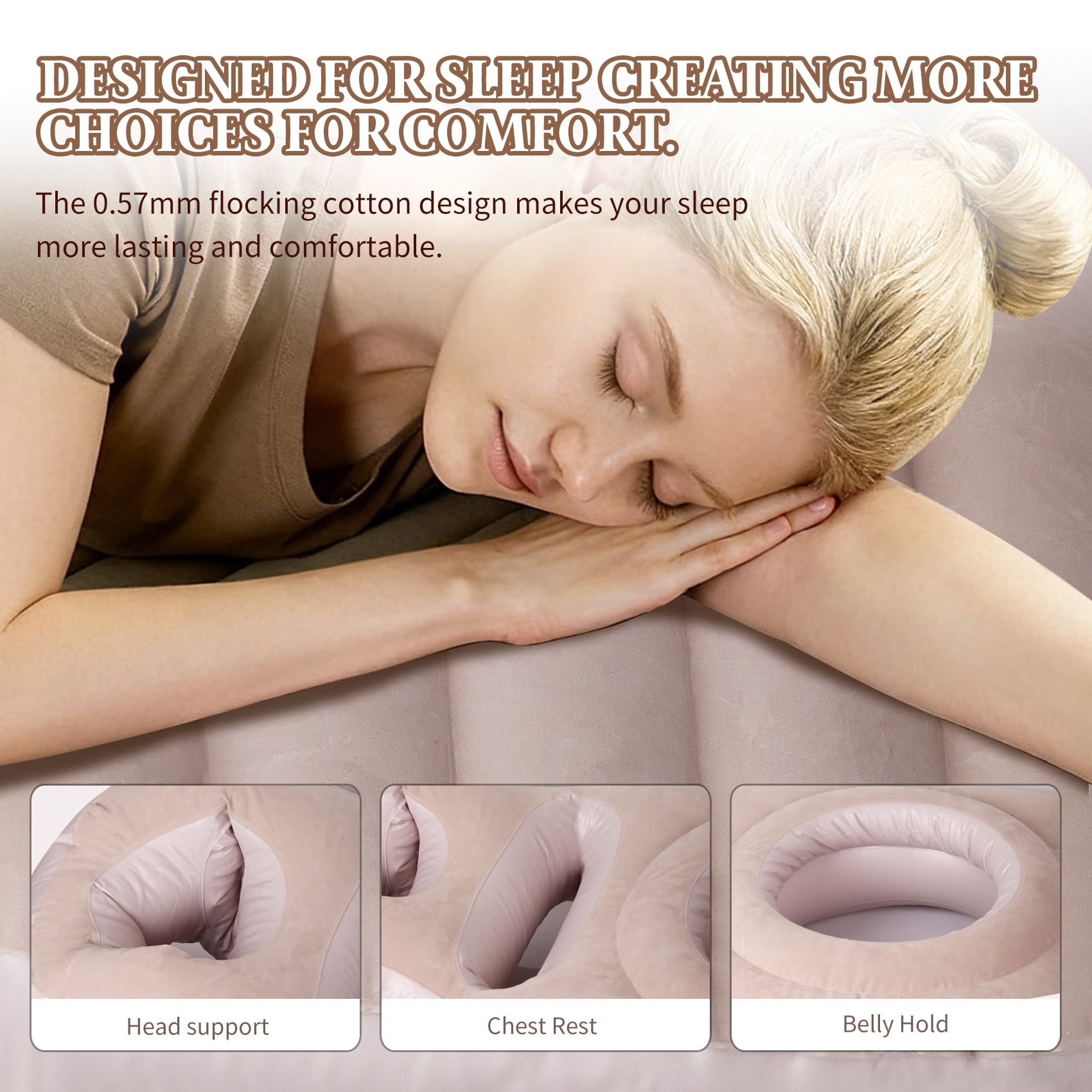 Inflatable Pregnancy Pillow for Stomach Sleeping Full Body Pregnancy Mattress with Belly Hole Maternity Airbed for Pregnant Women Back & Hip Pain Relief (Brown)